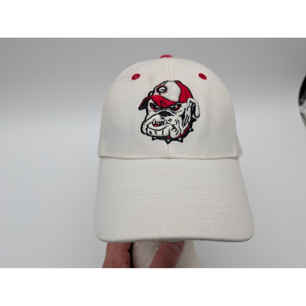 Georgia Bulldogs NCAA Baseball Cap Hat White Red Embroidered Mascot Logo